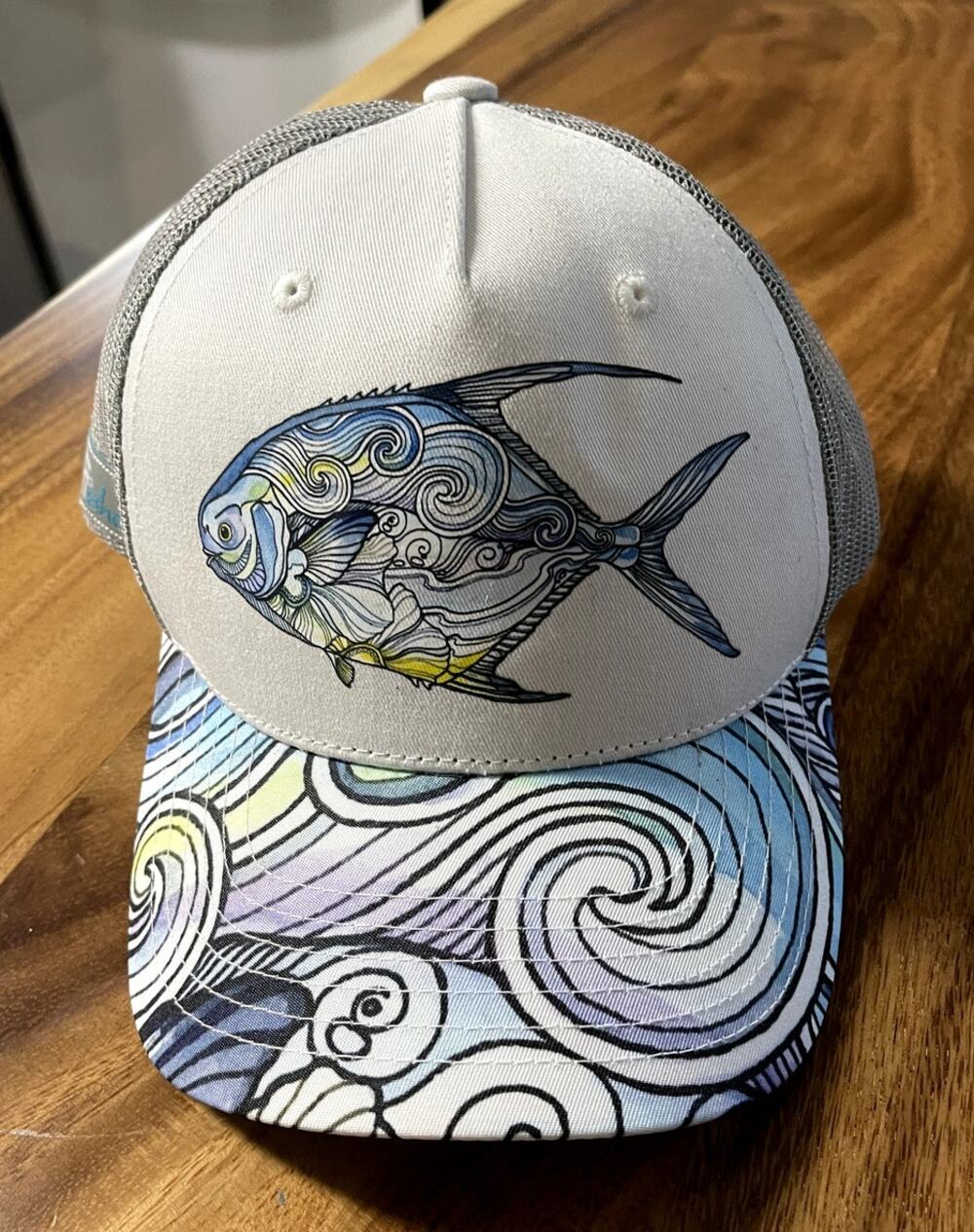 Fishe Blue Baseball Cap Hat Adjustable New Mesh Beachwear Ocean Fish Art